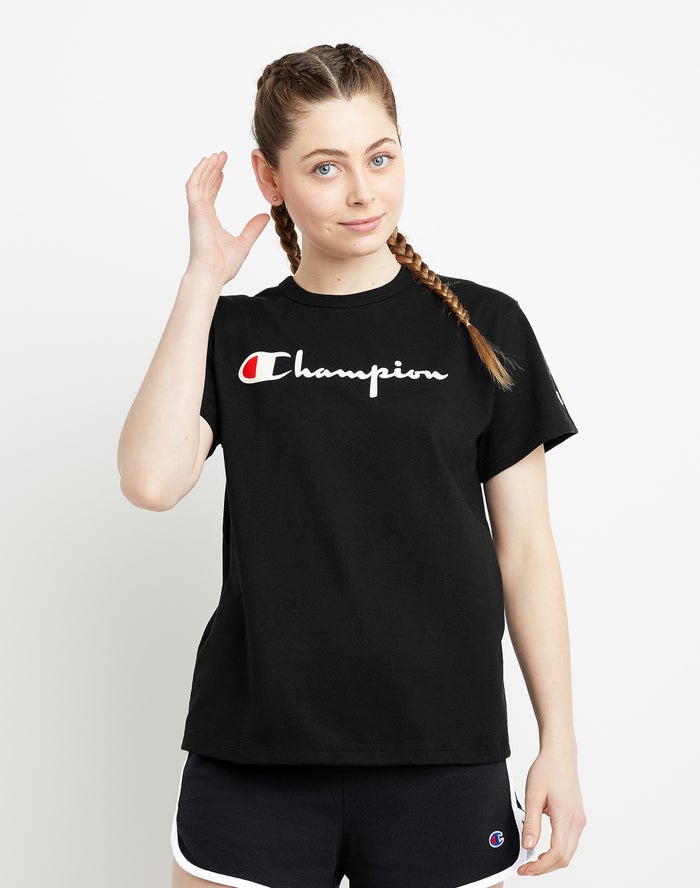 Champion Womens T-Shirt NZ - Heritage Black ( 6491-CQNVR )